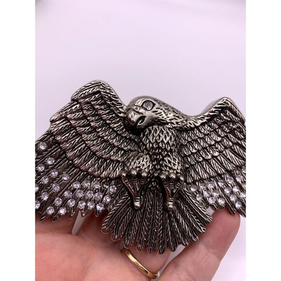 Vintage Large Metal Eagle Belt Buckle With Rhinestones 5" - Picture 7 of 7